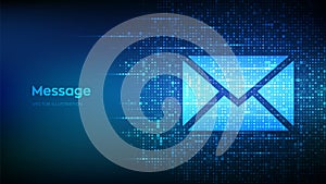 Message icon made with binary code. Email. Mail Communication. Online chat. Global networking. Digital binary data and streaming