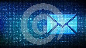 Message icon made with binary code. Email. Mail Communication. Online chat. Global networking. Digital binary data and streaming