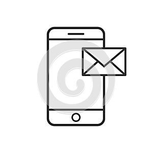 Message Icon, mobile phone with letter in trendy flat style isolated on grey background. Sms symbol for your web site design, logo