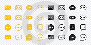 Message icons set. Yellow and black message icons. Vector scalable graphics