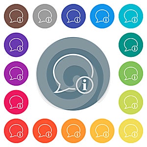 Message info outline flat white icons on round color backgrounds