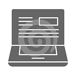 Message in laptop solid icon, delivery symbol, pc with text website vector sign on white background, notebook with read
