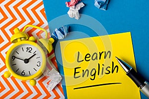 Message with Learn English advice. Education and selfdevelopment concept photo