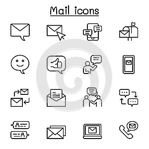 Message, Mail and envelop icon set in thin line style