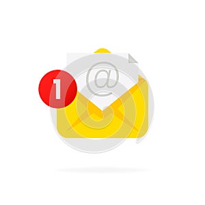 Message notification icon. Envelope with notification. Mail notification with red marker One Message. Delivery of messages, sms.