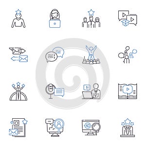 Message line icons collection. Text, Communication, Notification, Email, Memo, Note, Reminder vector and linear photo
