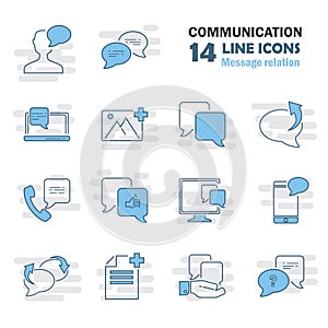 Message relation line universal icons set for web and mobile design