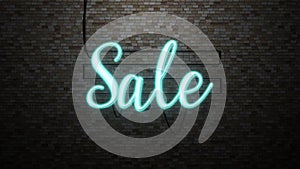 The message Sale neon light on Brick wall bcakground . photo