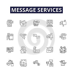 Message services line vector icons and signs. E-mail, Messaging, Chat, Texting, Telegram, WhatsApp, Skype, BBM outline