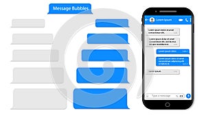 Message speech bubble for text on phone. Mockup sms chat, conversation for mobile. Smartphone chatting with text box. Chat bubble