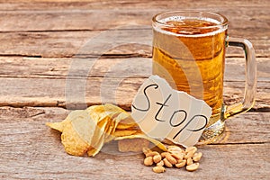 Message stop, beer, potato chips.