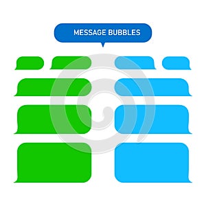 Messages bubbles for chat, text-sms, mms isolated on white background. Modern chat service in flat style. Blank green and blue photo