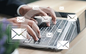 Messages connect communications to global mail at work, email marketing concept, send e-mail or newsletter.