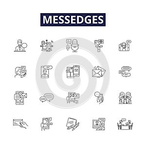 Messedges line vector icons and signs. Messing, Messed, Texting, Texts, Text, Miscommunication, Misunderstand photo