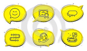 Messenger, Car service and Smile chat icons set. Methodology sign. Speech bubble, Repair service, Happy face. Vector