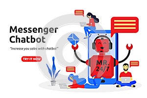 Messenger chatbot concept modern flat design. virtual assistant