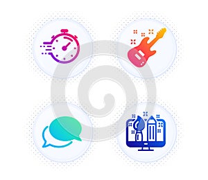 Messenger, Electric guitar and Timer icons set. Creative design sign. Vector
