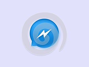 Messenger icon. Blue speech button with white lightning bolt social dialogues in web chat.