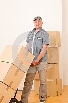 Messenger mature male courier delivering parcels