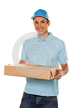 Messenger of messenger service delivers parcel photo