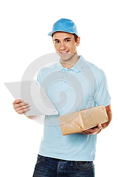 Messenger of messenger service delivers parcel