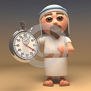 The messiah Jesus Christ holding a stopwatch timer, 3d illustration