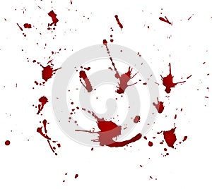 Messy blood blot, red drops on white background. Vector illustration, maniac style. Big splashes