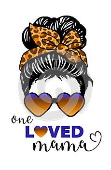 Messy bun, Girl with messy bun and heart glasses, Leopard bandana, One loved mama photo