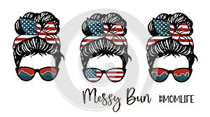 Messy bun, Girl with patriotic messy bun and glasses, American Flag bandana