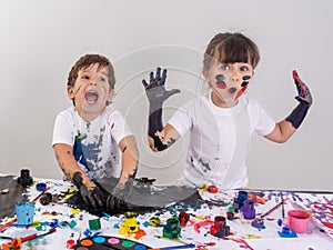Messy children. Art and craft with kids photo