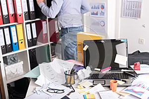 Messy and cluttered desk