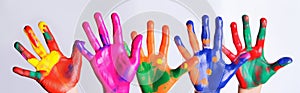 hand colorful child smile finger art concept paint fun artist. Generative AI.