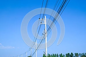 Messy electrical cables in thailand - many lines of cables chaotic set of interwoven, optical fiber technology open air outdoors