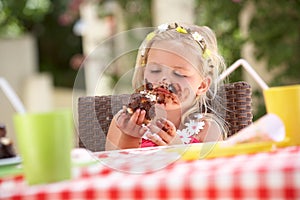 Messy Girl Eating Chocolate Cake