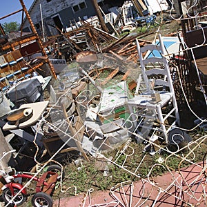 Messy junk in junkyard.