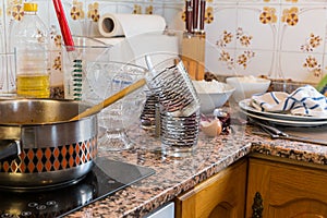 Messy kitchen in domestic household