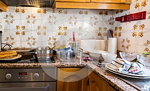 Messy kitchen in domestic household