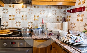 Messy kitchen in domestic household photo