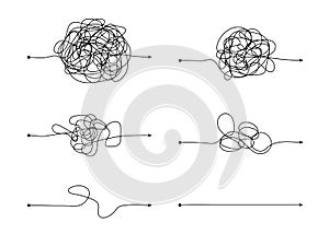 Messy lines. Complex way to easy scribbled round chaos, difficult route line. Tangle, process start way and finish photo