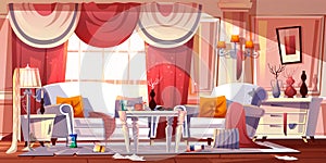 Messy living room full of garbage cartoon vector