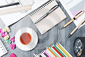 Messy office desktop