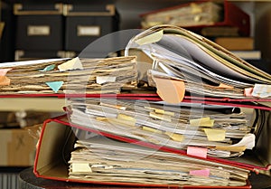 Messy old file folders and documents,government, business and administration shutdown in times of coronavirus,conceptual picture
