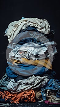 A messy pile of various clothes scattered and sitting on a blanked against a dark background, creating a disorganized