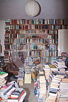 Messy room full of books