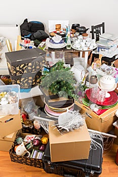 Messy room full of clutter and junk - Compulsive hoarding disorder