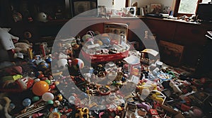 A messy room full of kids toys