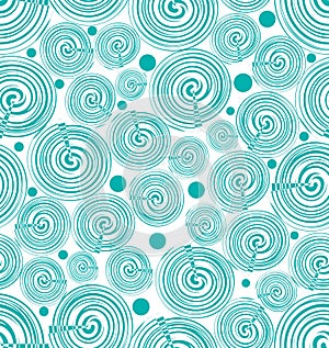 Messy spiral ornaments in trendy green. Modern abstract seamless background with green shapes on white area. Vector EPS10
