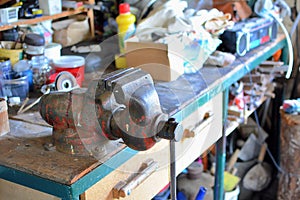 Messy table in the workshop