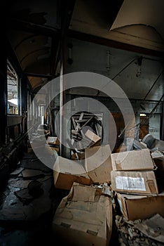 Messy vehicle interior of a train carriage