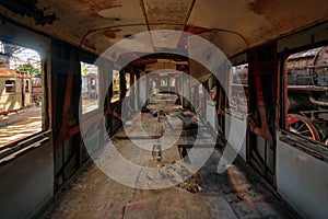 Messy vehicle interior of a train carriage